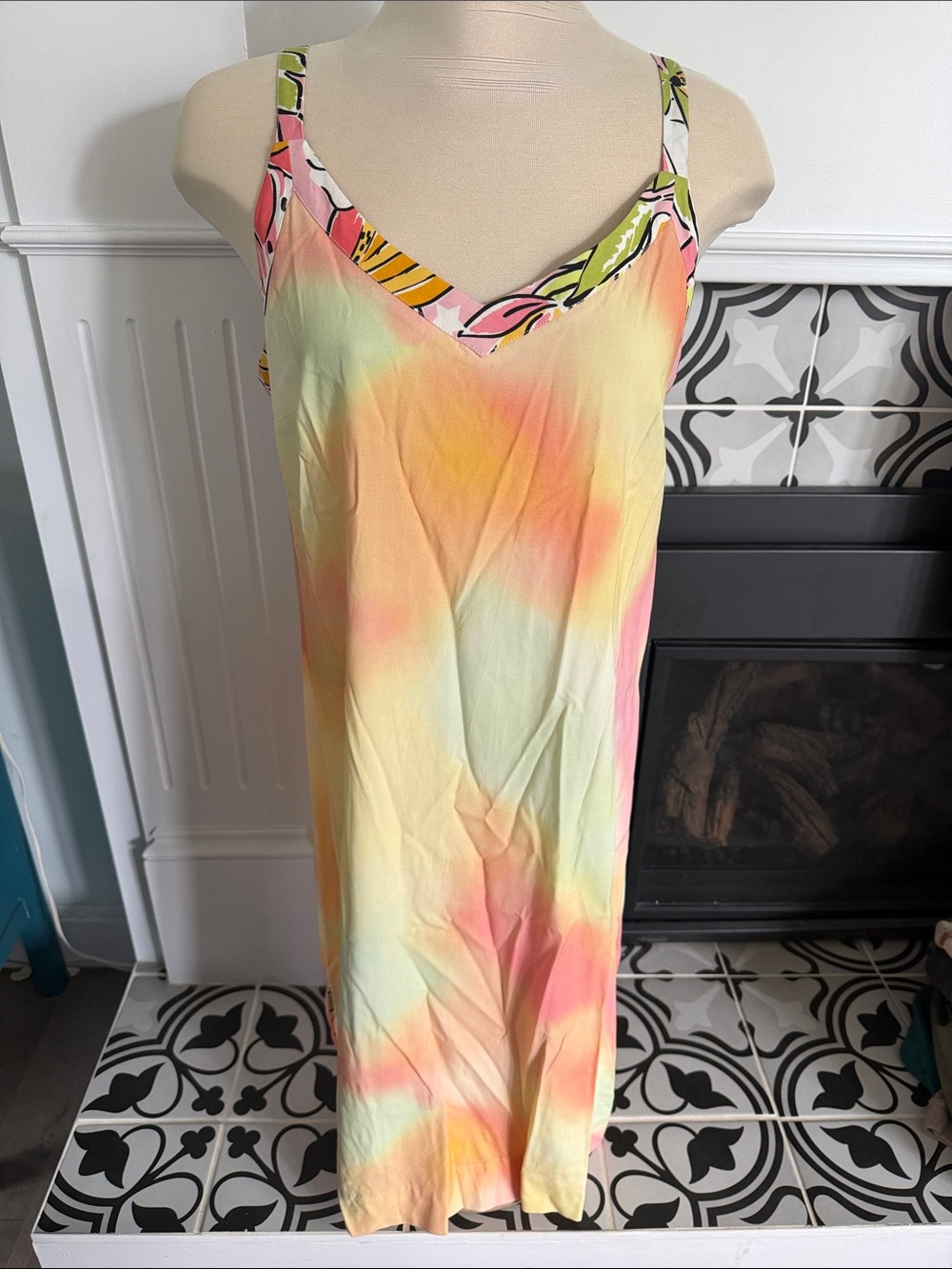 Tribal Honeydew Slip Dress in Light Green and Pastel Accents